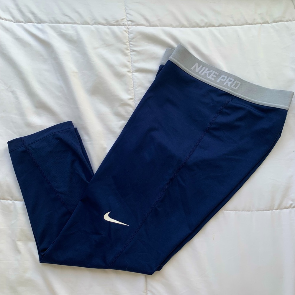 Nike Pro 3/4 Cropped Blue Dri Fit Performance Training Leggings